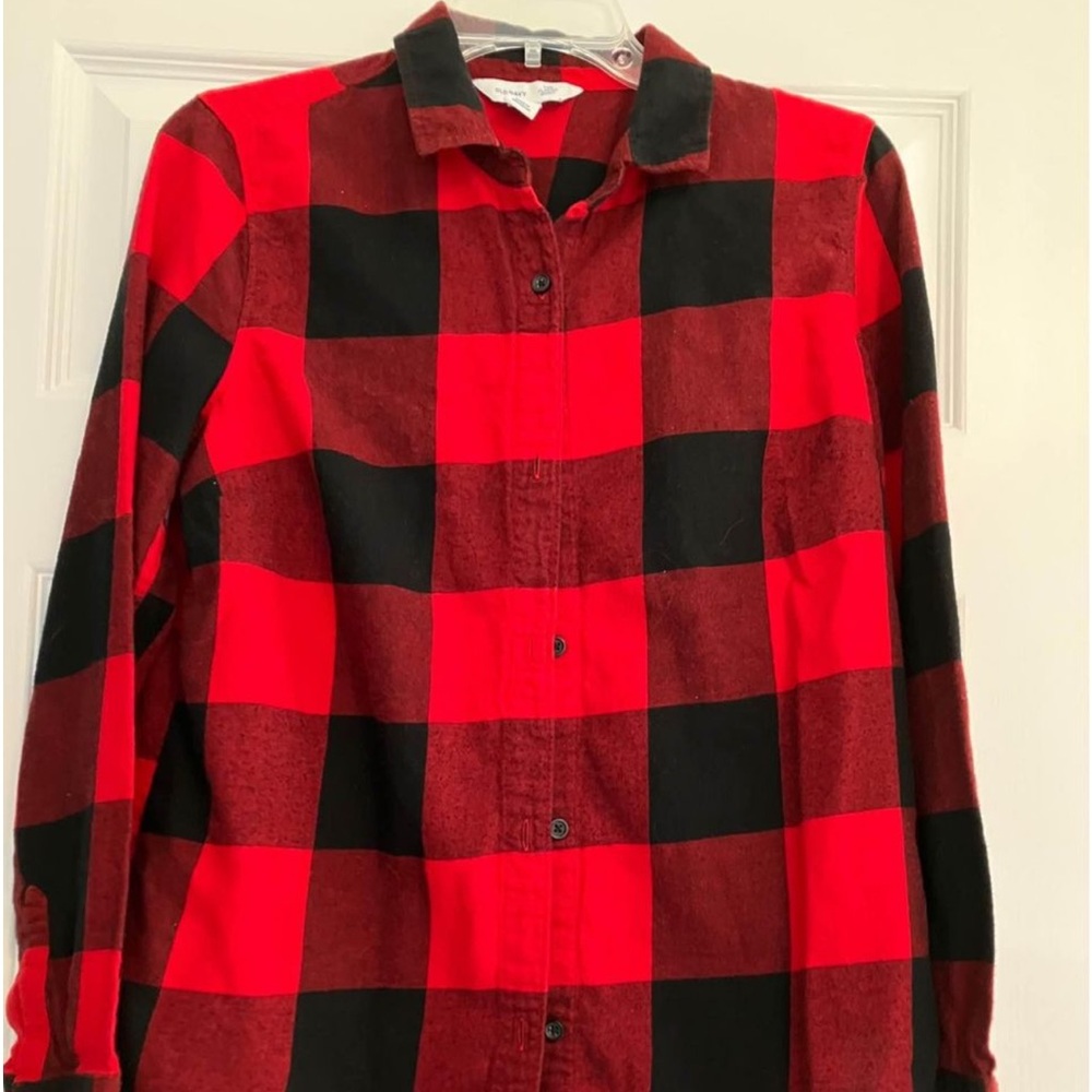 OLD NAVY Flannel Buffalo Plaid Shirt Womens Medium Red Button Up Long Sleeve